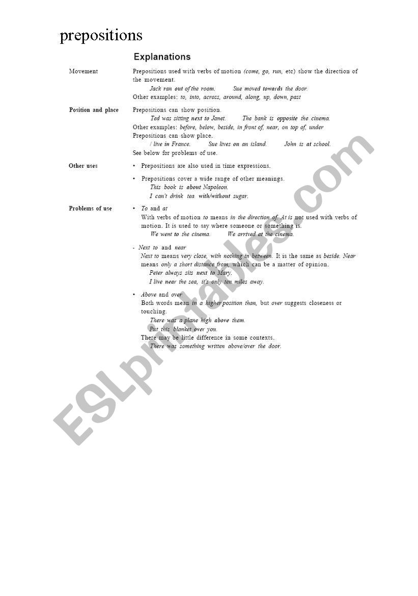 prepositions worksheet