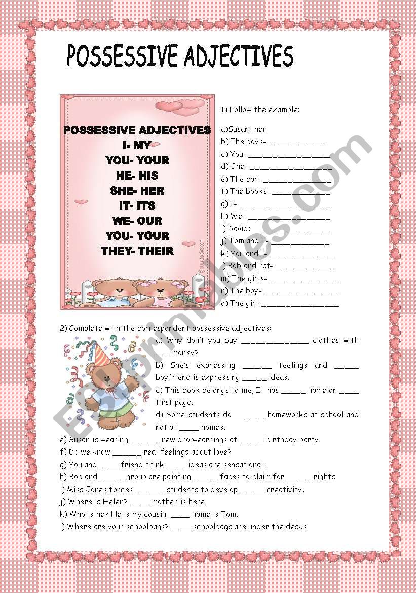 POSSESSIVE ADJECTIVES worksheet