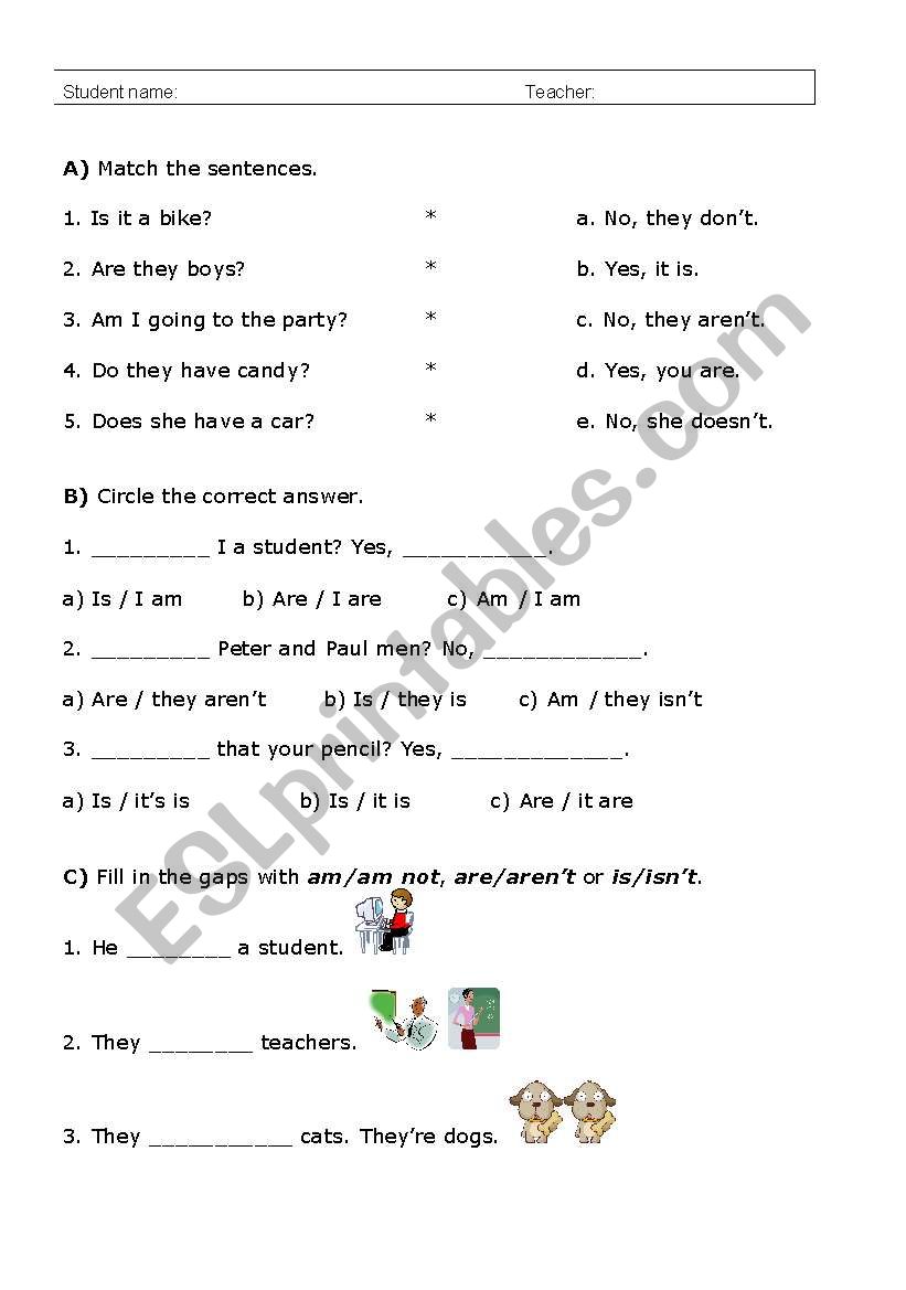 to be Verbs worksheet