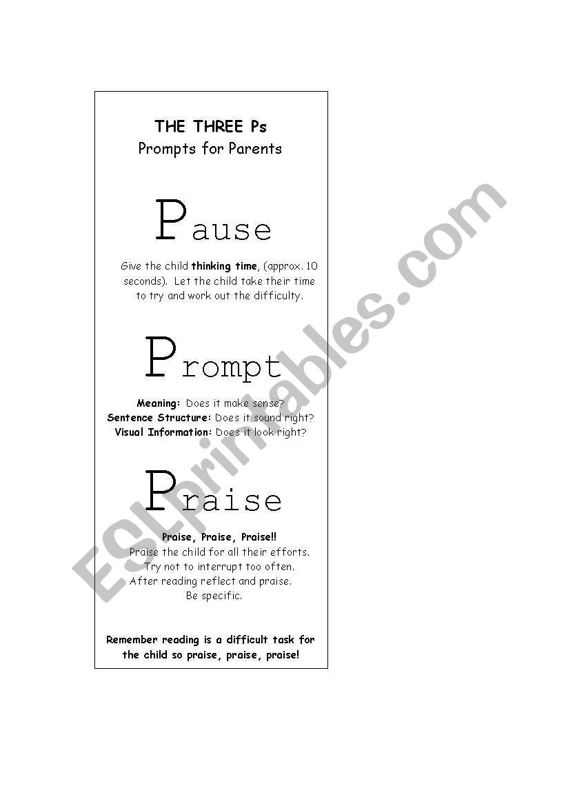 Pause prompt praise, parent/child  reading strategy
