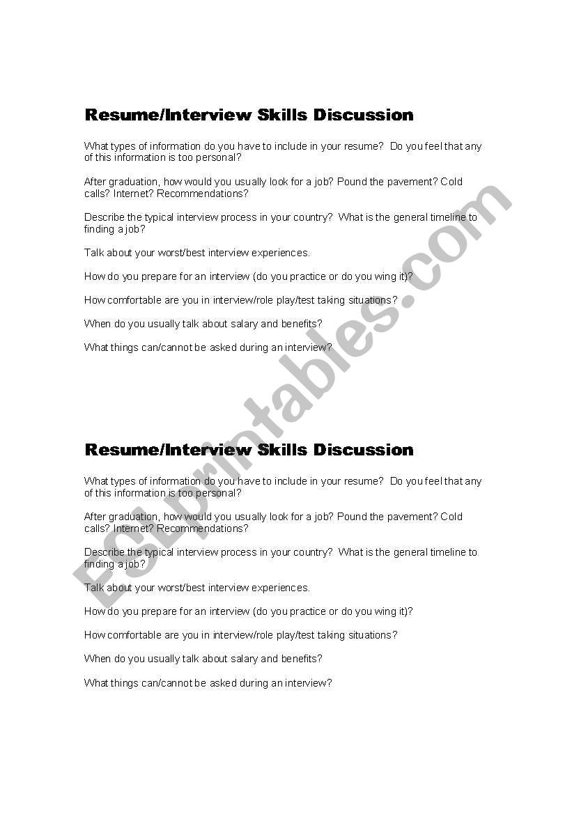 Jobs and Resumes worksheet