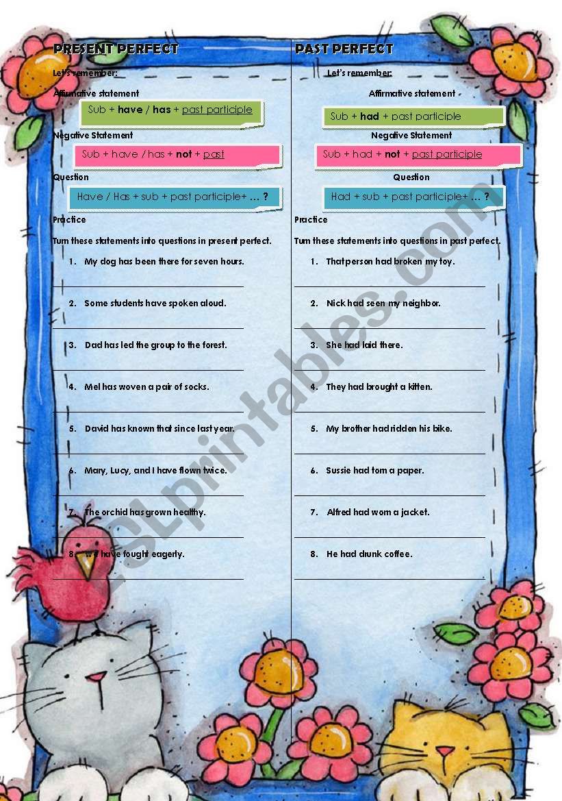 present and past perfect worksheet