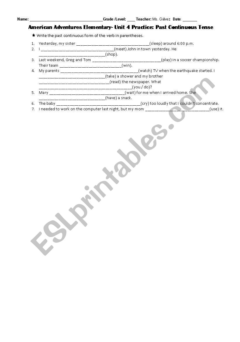 Past Continuous worksheet