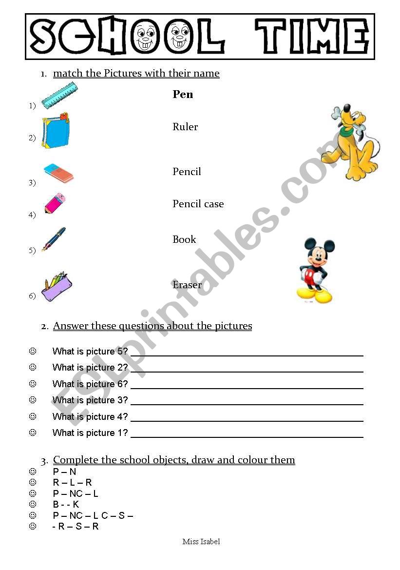 my school objects worksheet