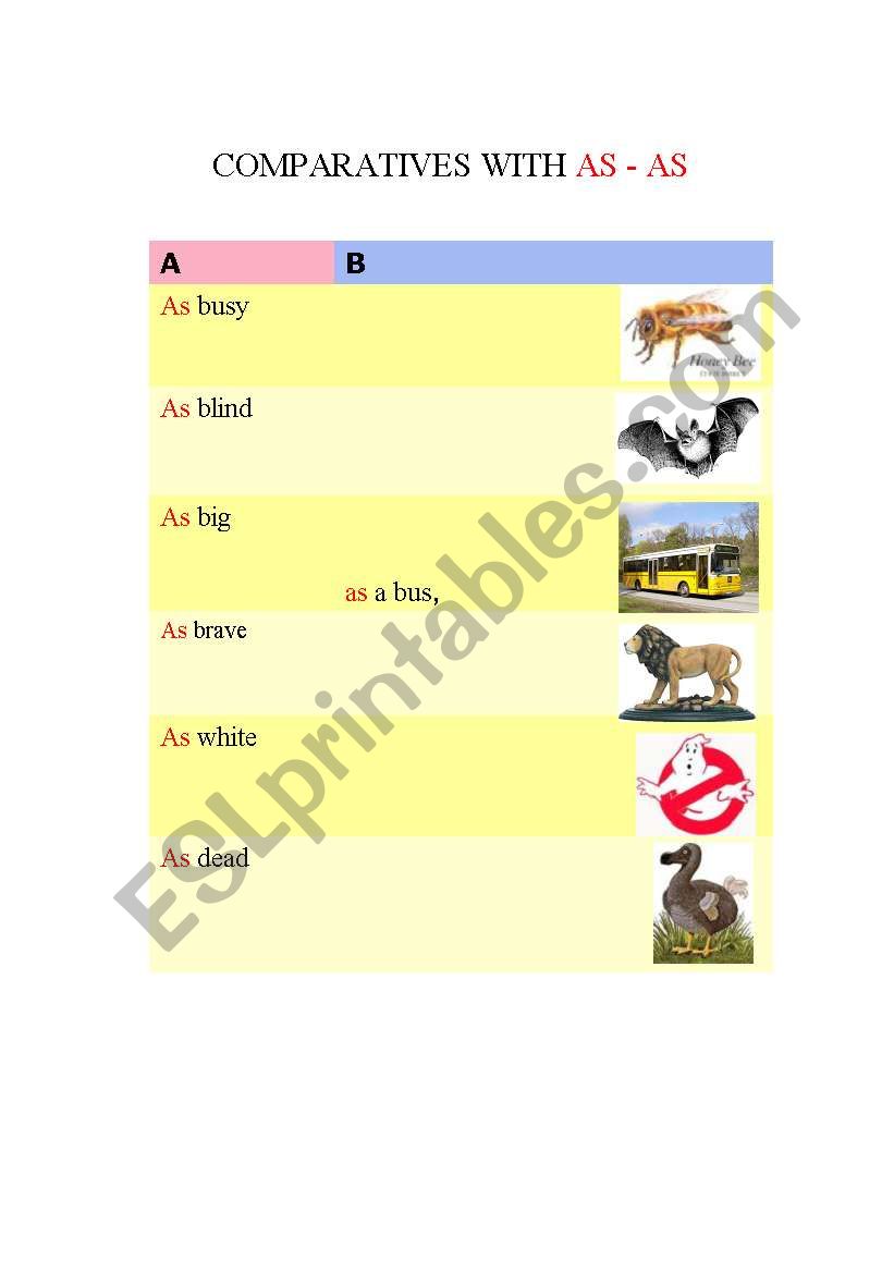 Comparatives with as worksheet