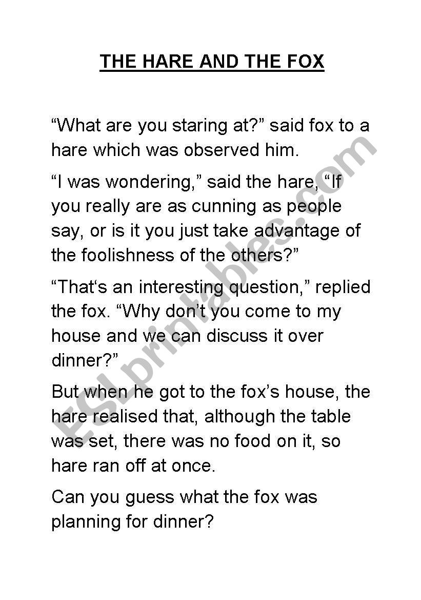 The Hare and The Fox worksheet