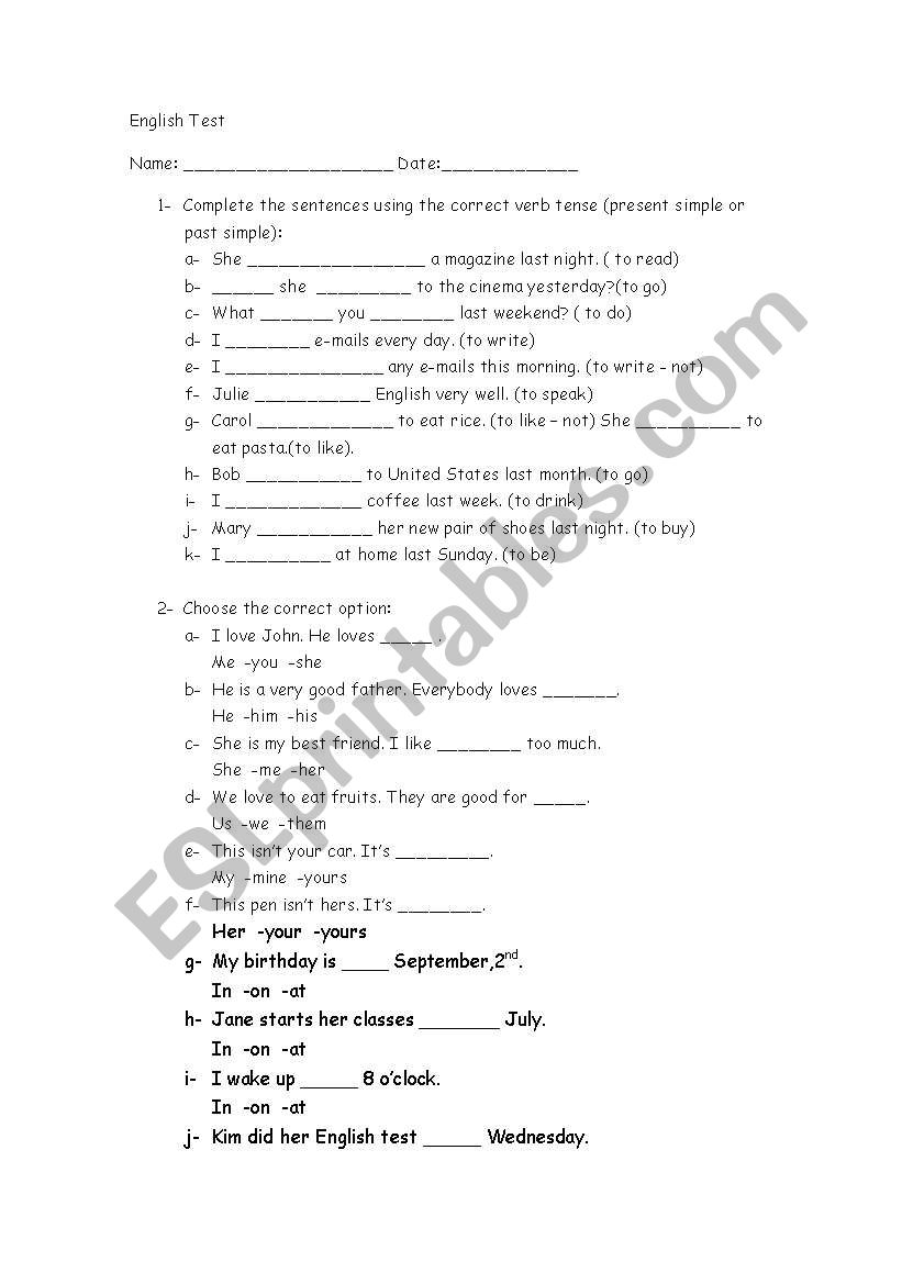 Test worksheet