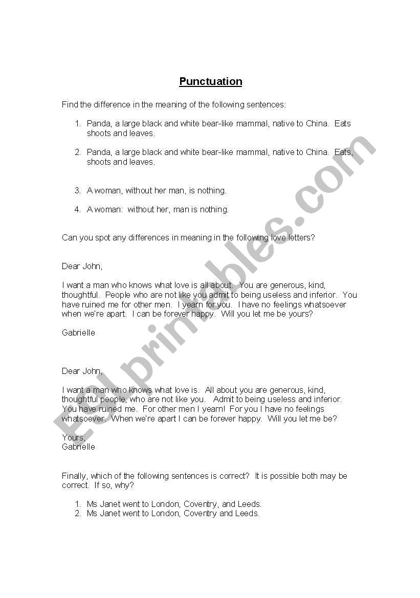 Punctuation worksheet