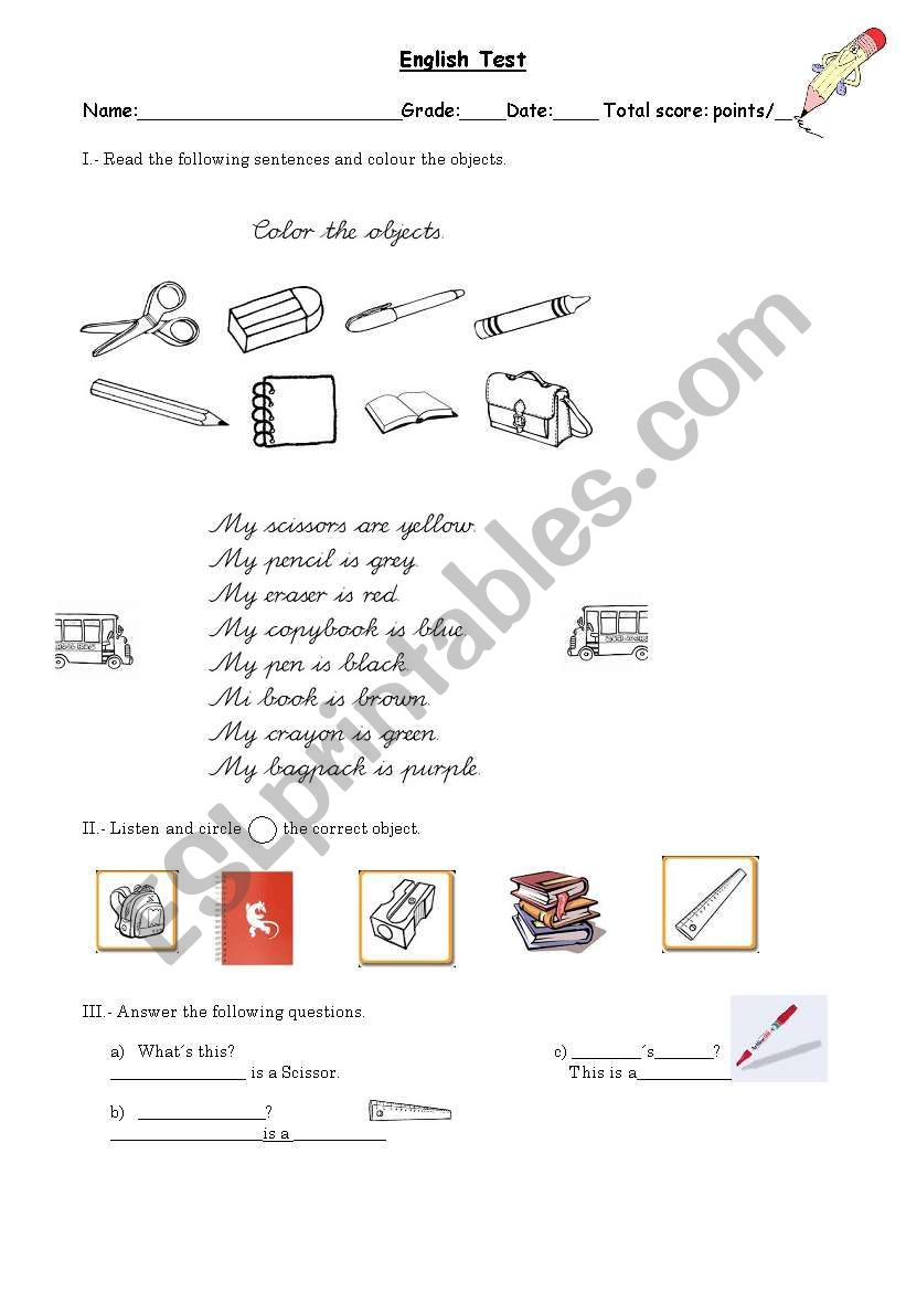 School implements worksheet