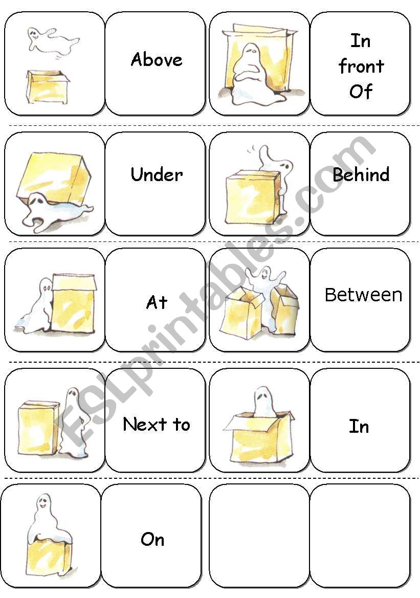 Preposition Dominoes + B/W version + Rules ( 5 pages )