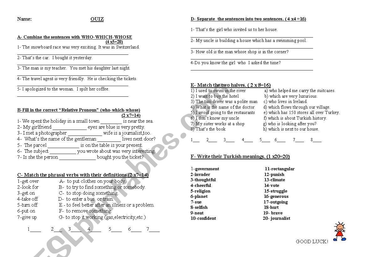 relative clause  worksheet