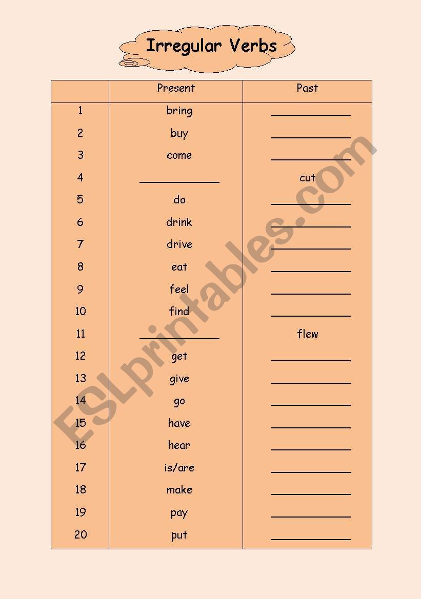 Irregular Verbs  worksheet