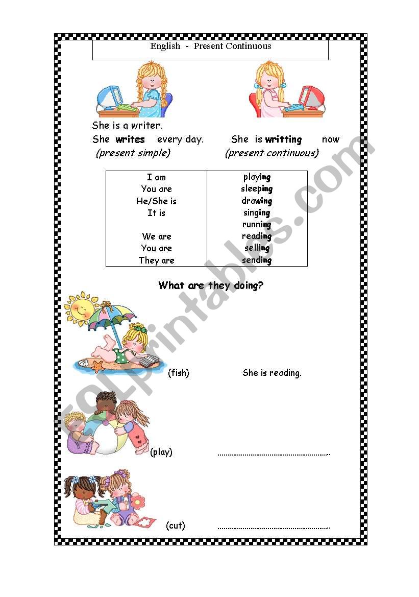 present continous drills worksheet