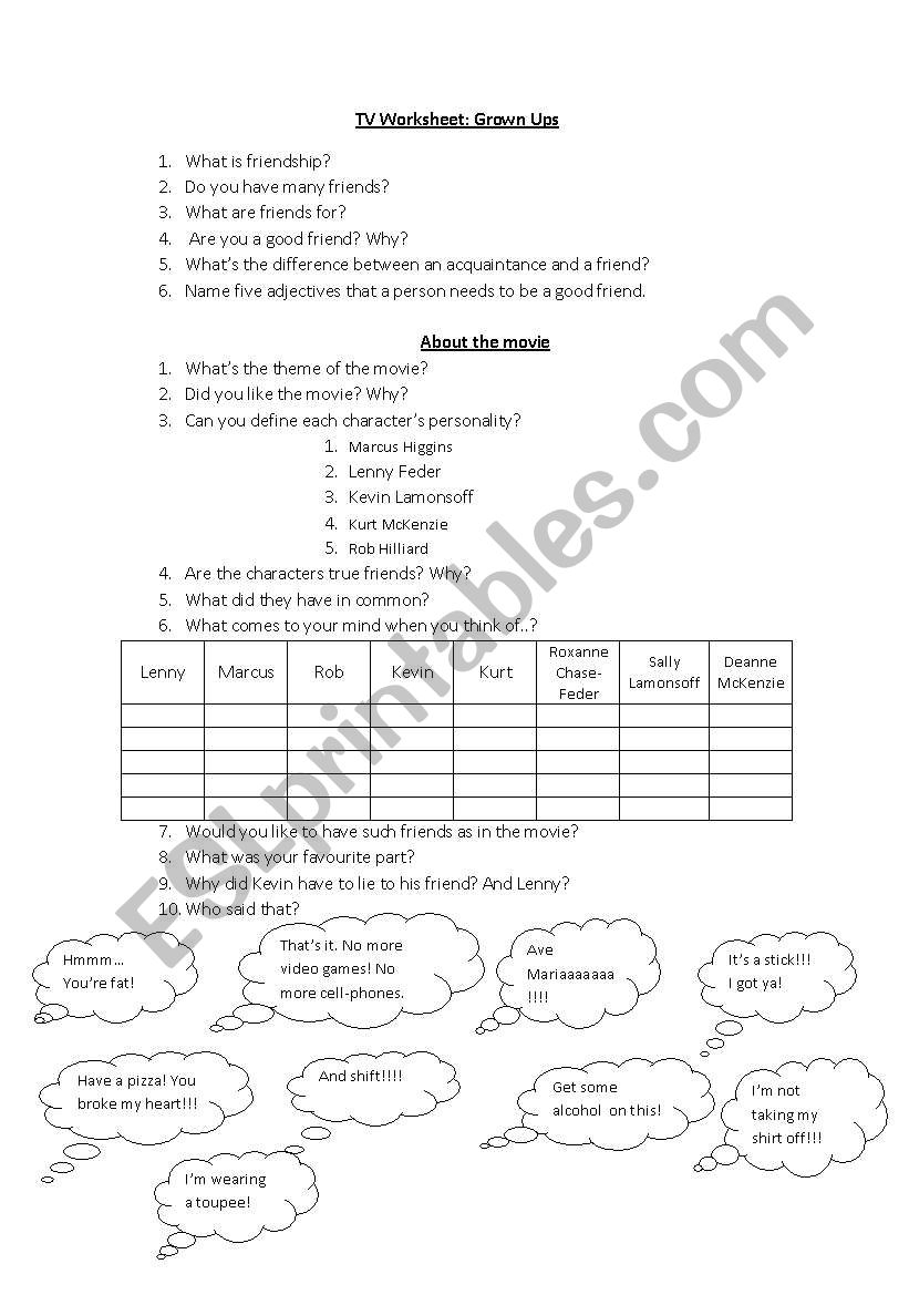 TV Worksheet: Grown Ups worksheet