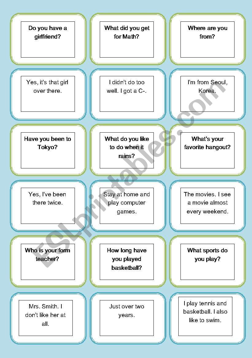 High School Question and Answer Match-up Activity II