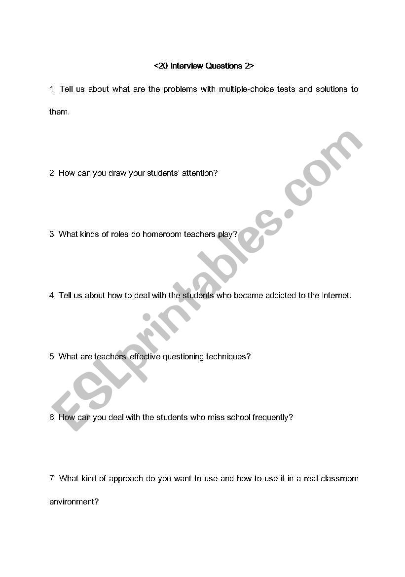 20 interview questions worksheet