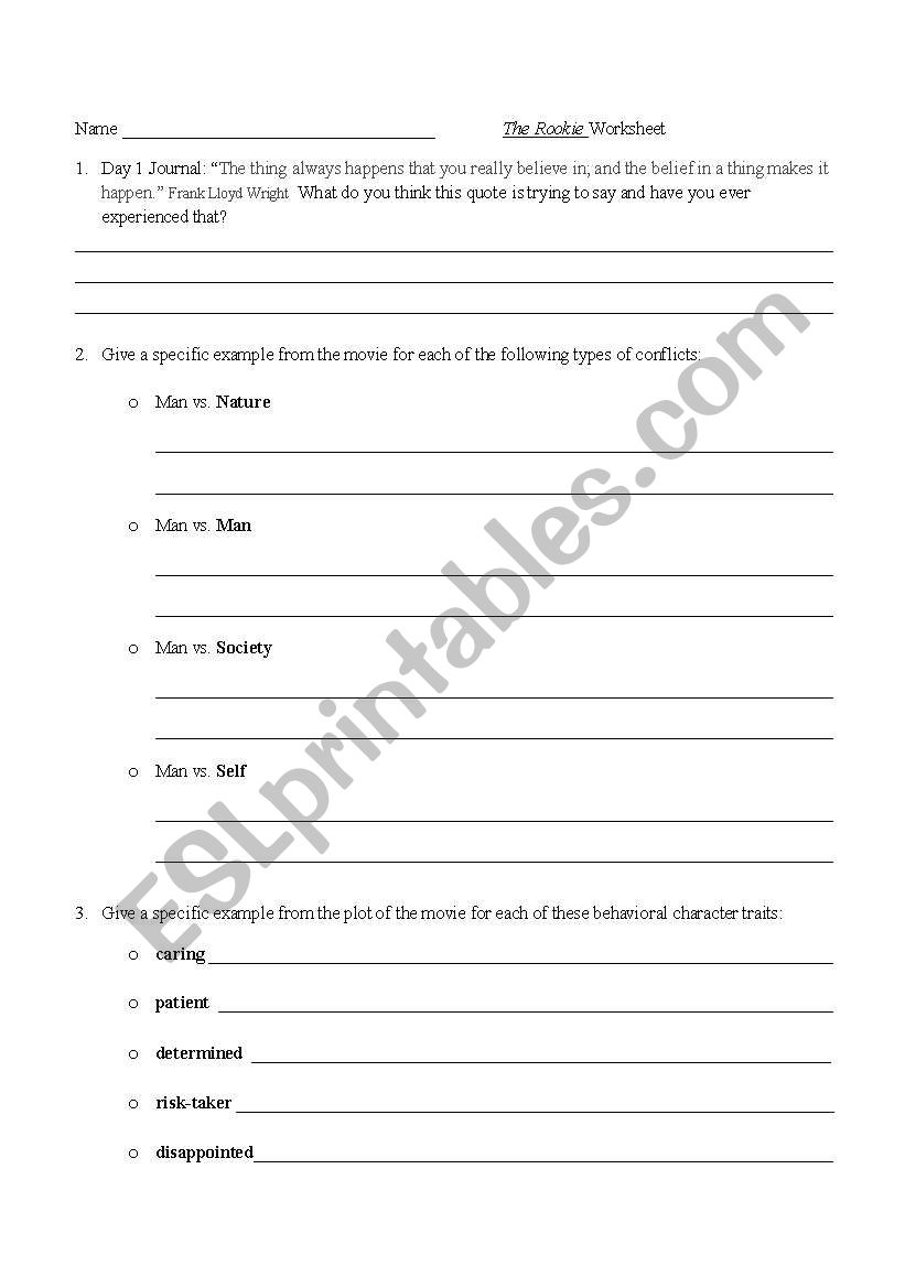 The Rookie Viewing Worksheet worksheet