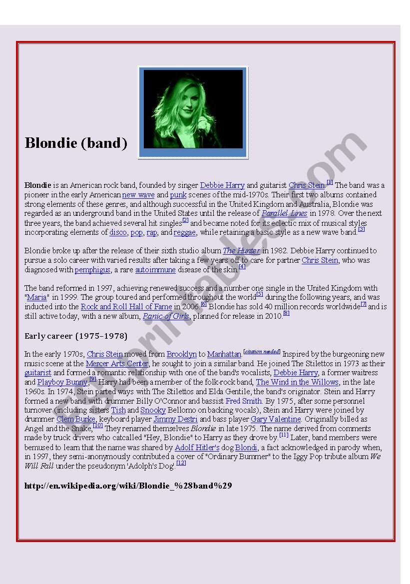 Song Maria Blondie Esl Worksheet By Lwymax Song Maria Blondie Esl Worksheet By Lwymax
