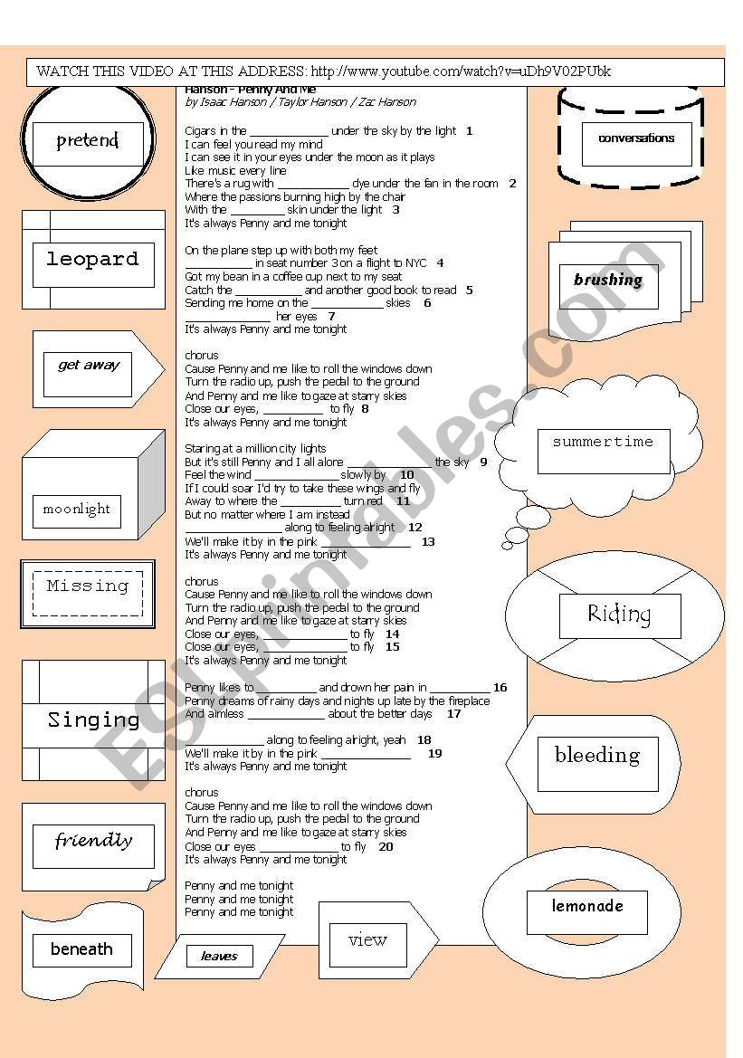 SONG: Hanson - Penny And Me worksheet