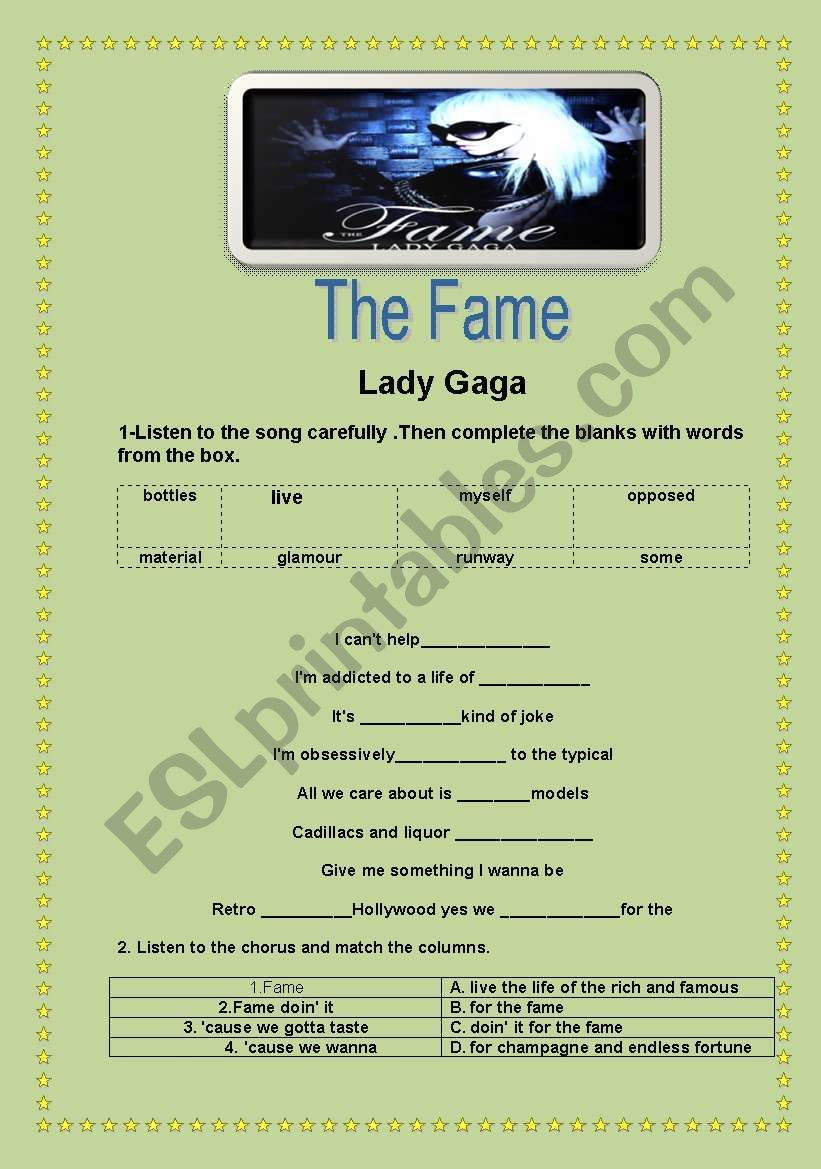 The Fame- Lady Gaga worksheet