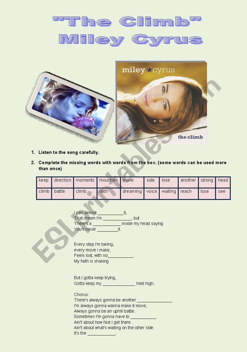 The Climb- Miley Cyrus worksheet