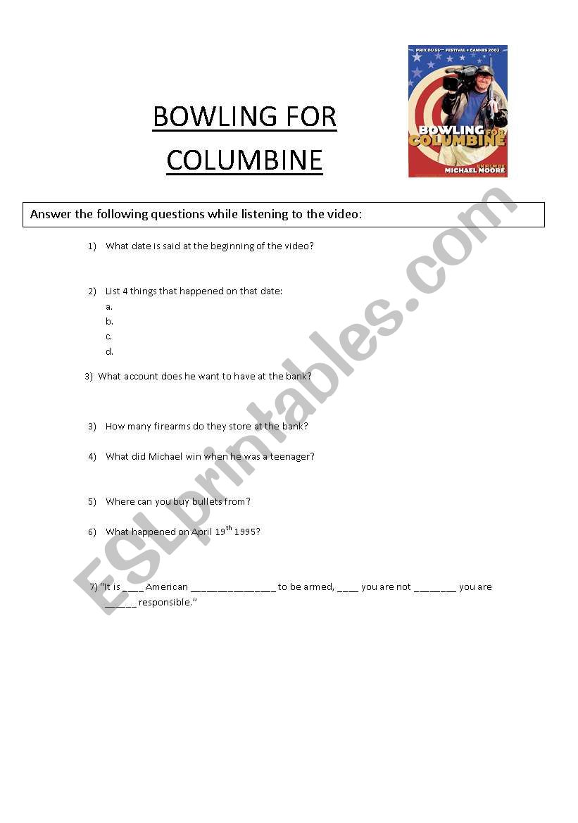Bowling for columbine comprehension