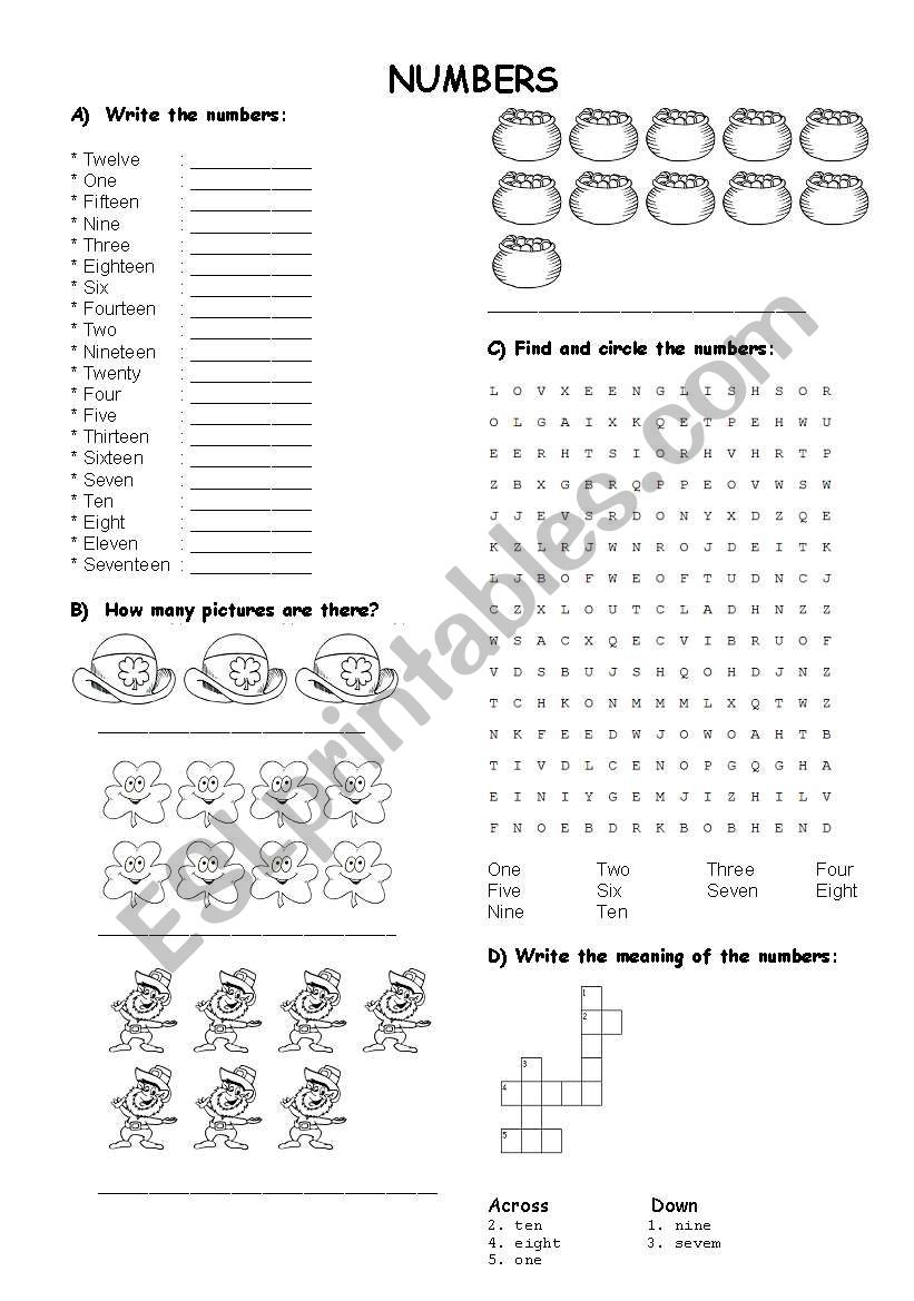 numbers worksheet