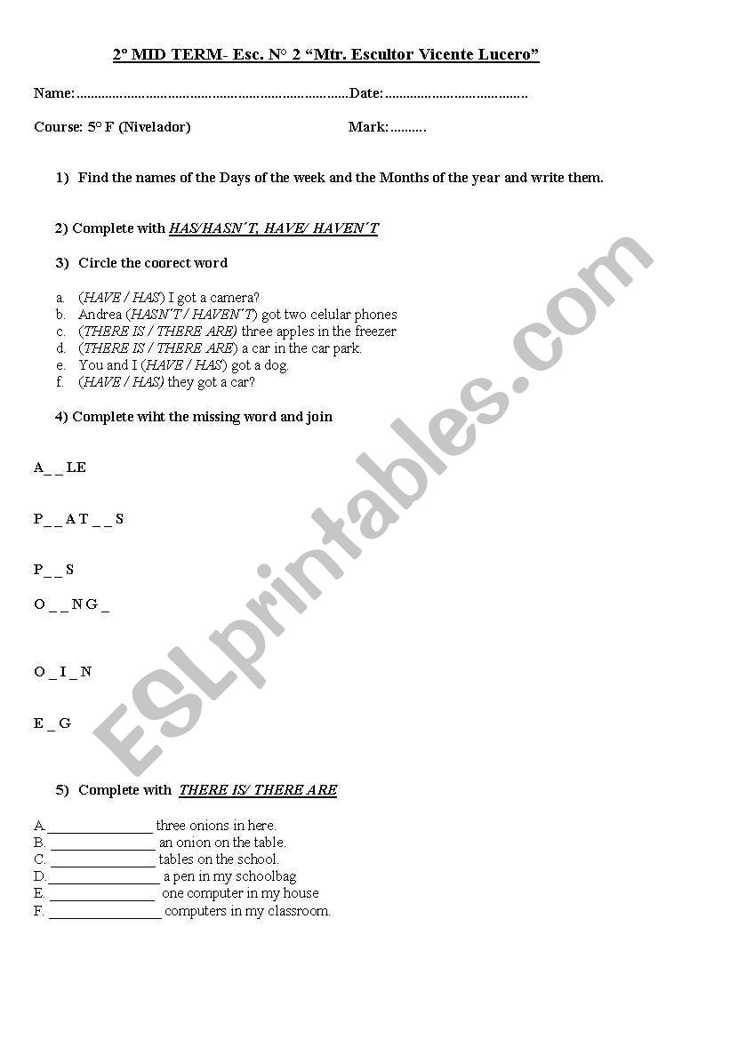 english test worksheet