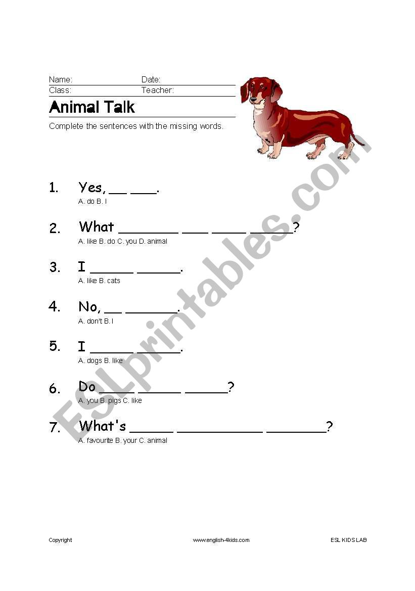 Animal Talk worksheet