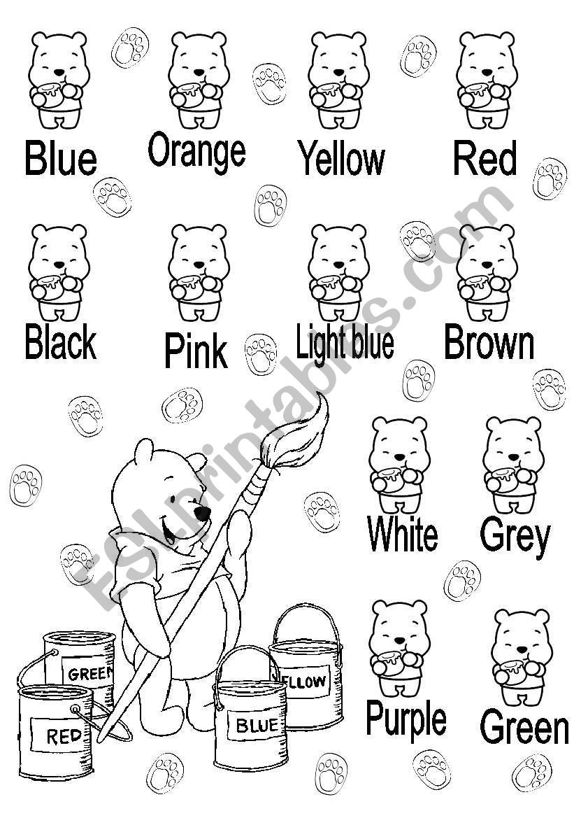 colours + pooh  worksheet