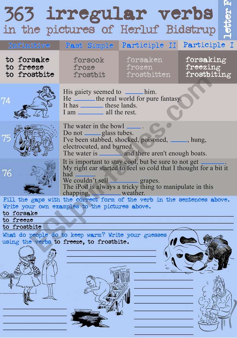 363 Irregular verbs in the pictures of Herluf BidstrupÂ´