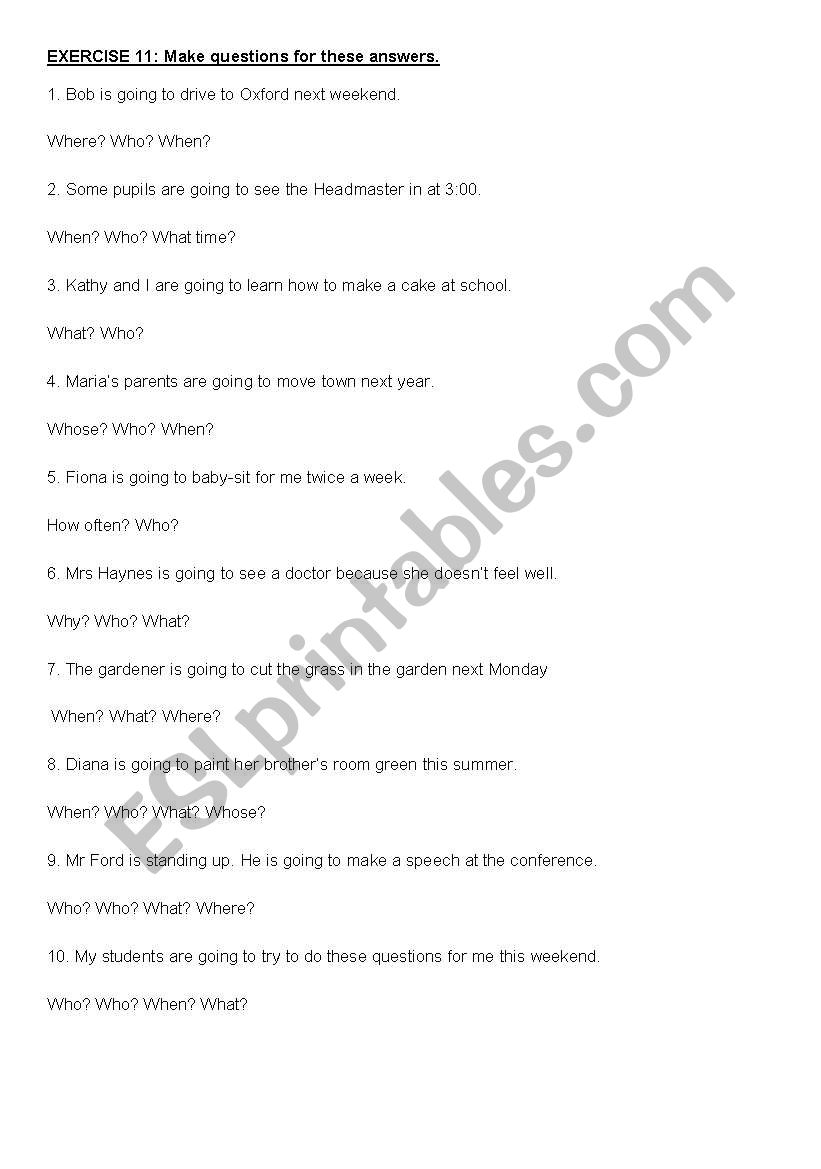 MAKE QUESTIONS FOR THESE ANSWERS: NUMBER 11