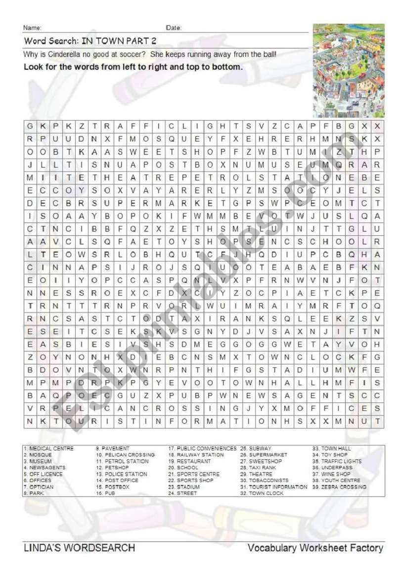 WORDSEARCH: IN TOWN PART 2 worksheet