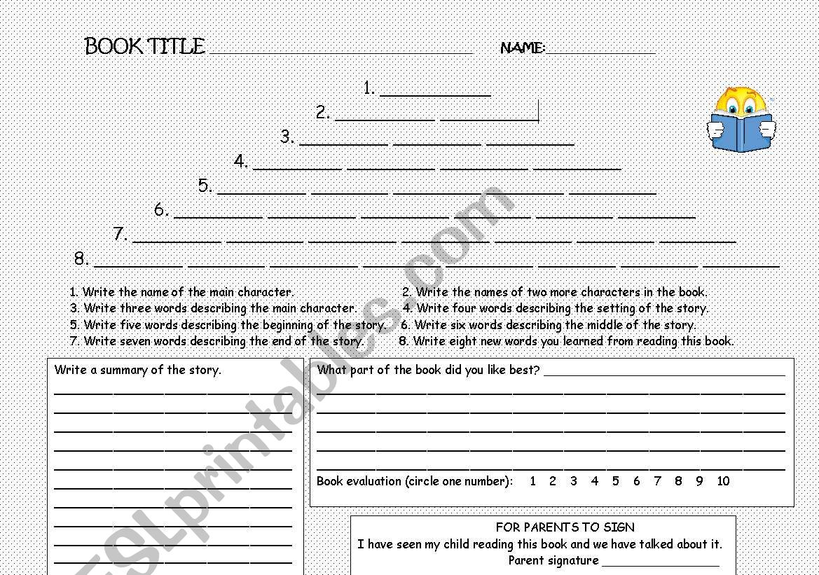 Pyramid Book Report Form worksheet