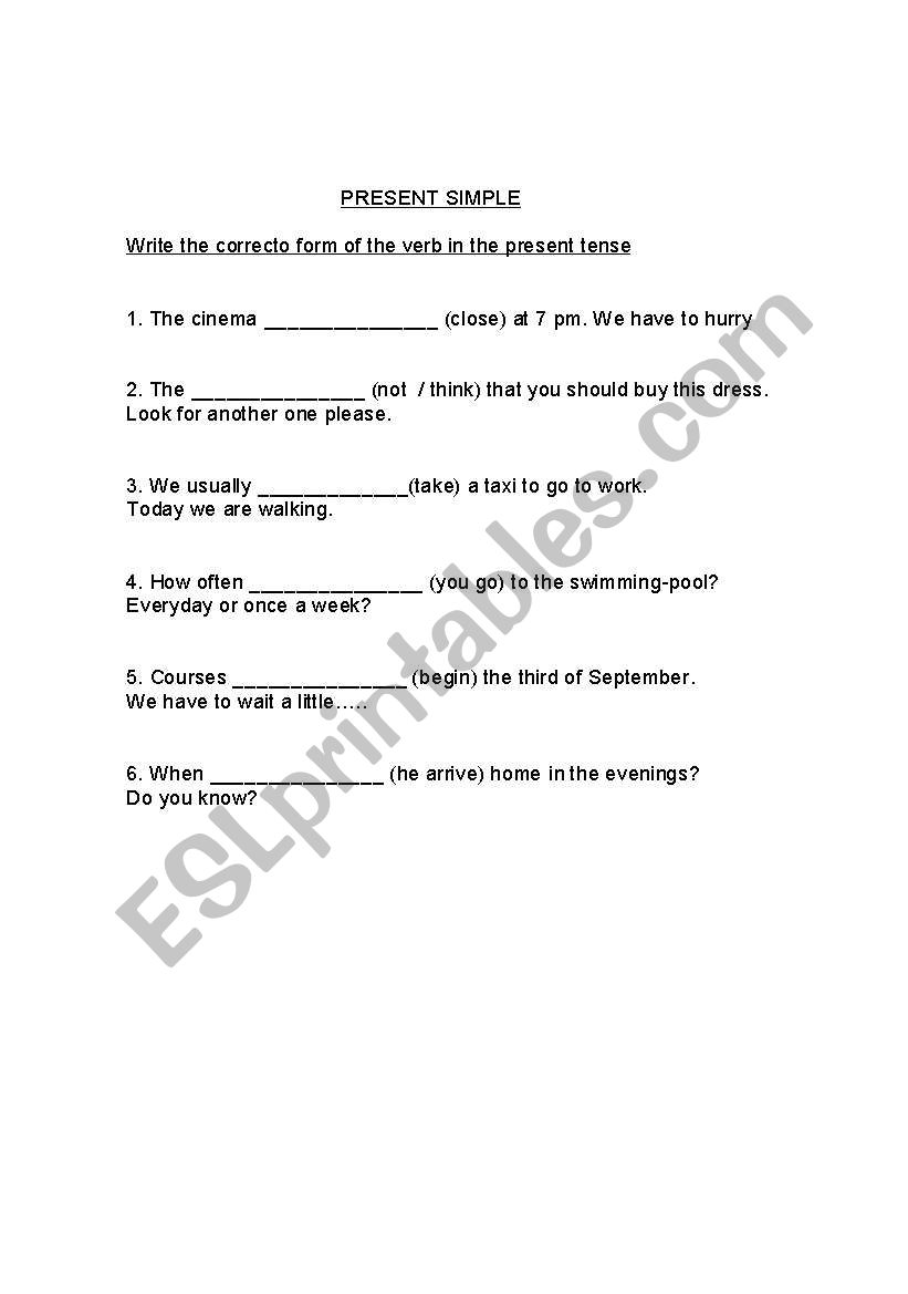 fill in the gaps with the correct form of the verb