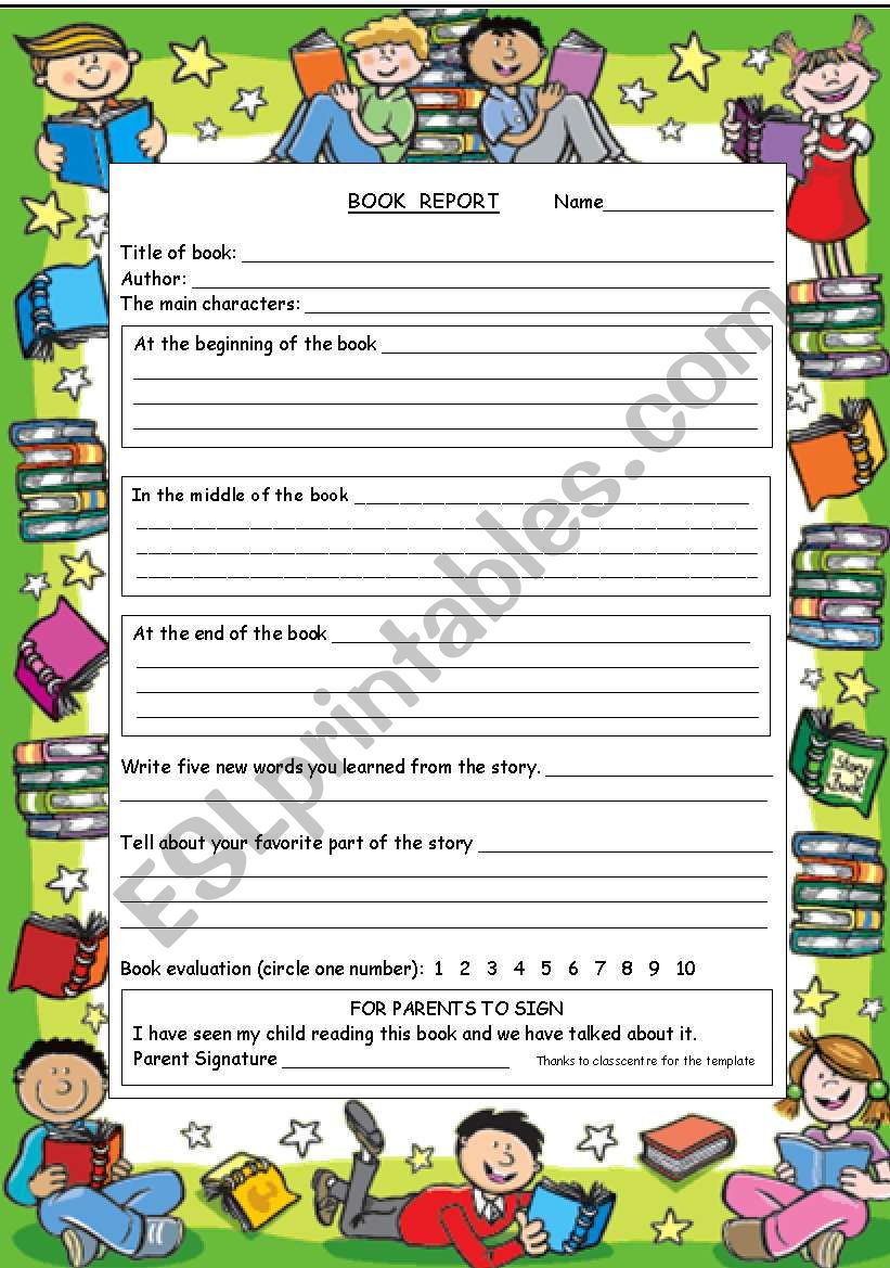 Book Report Form worksheet