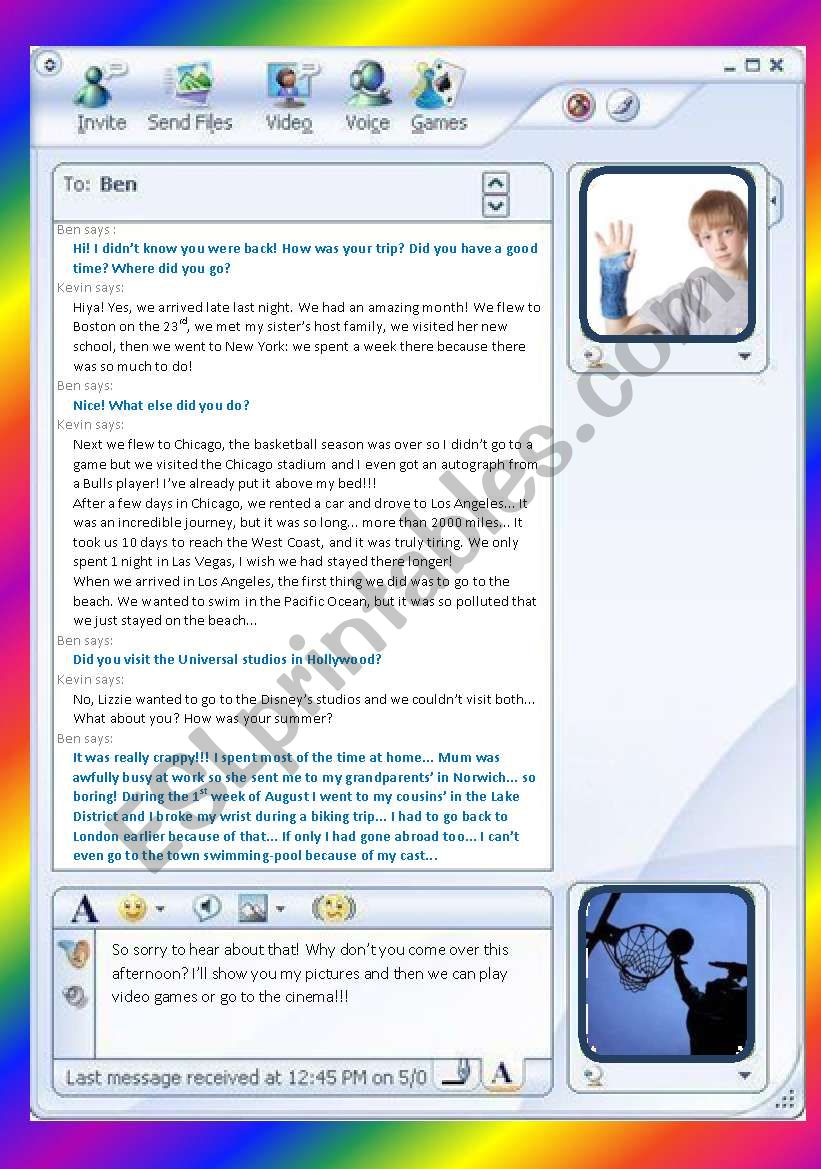 chatting on msn messenger - what did they do during their holiday?