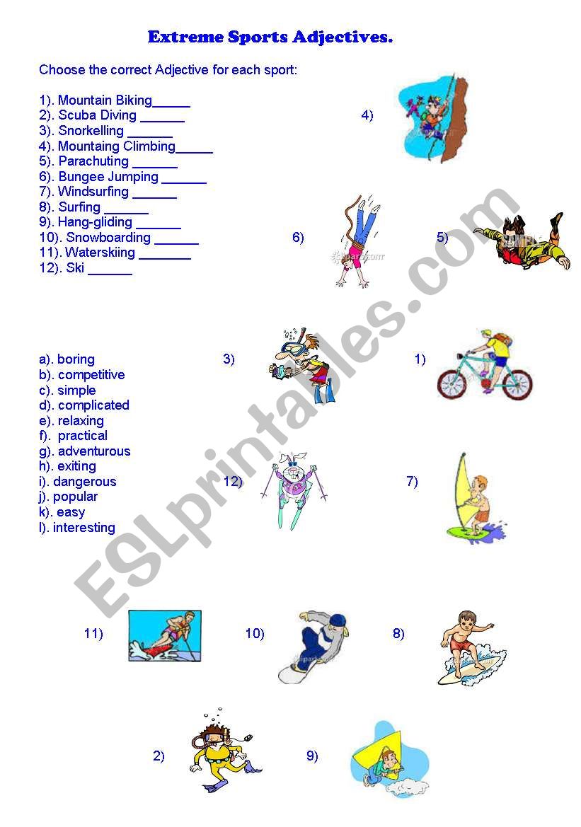 Extreme Sports Adjectives worksheet