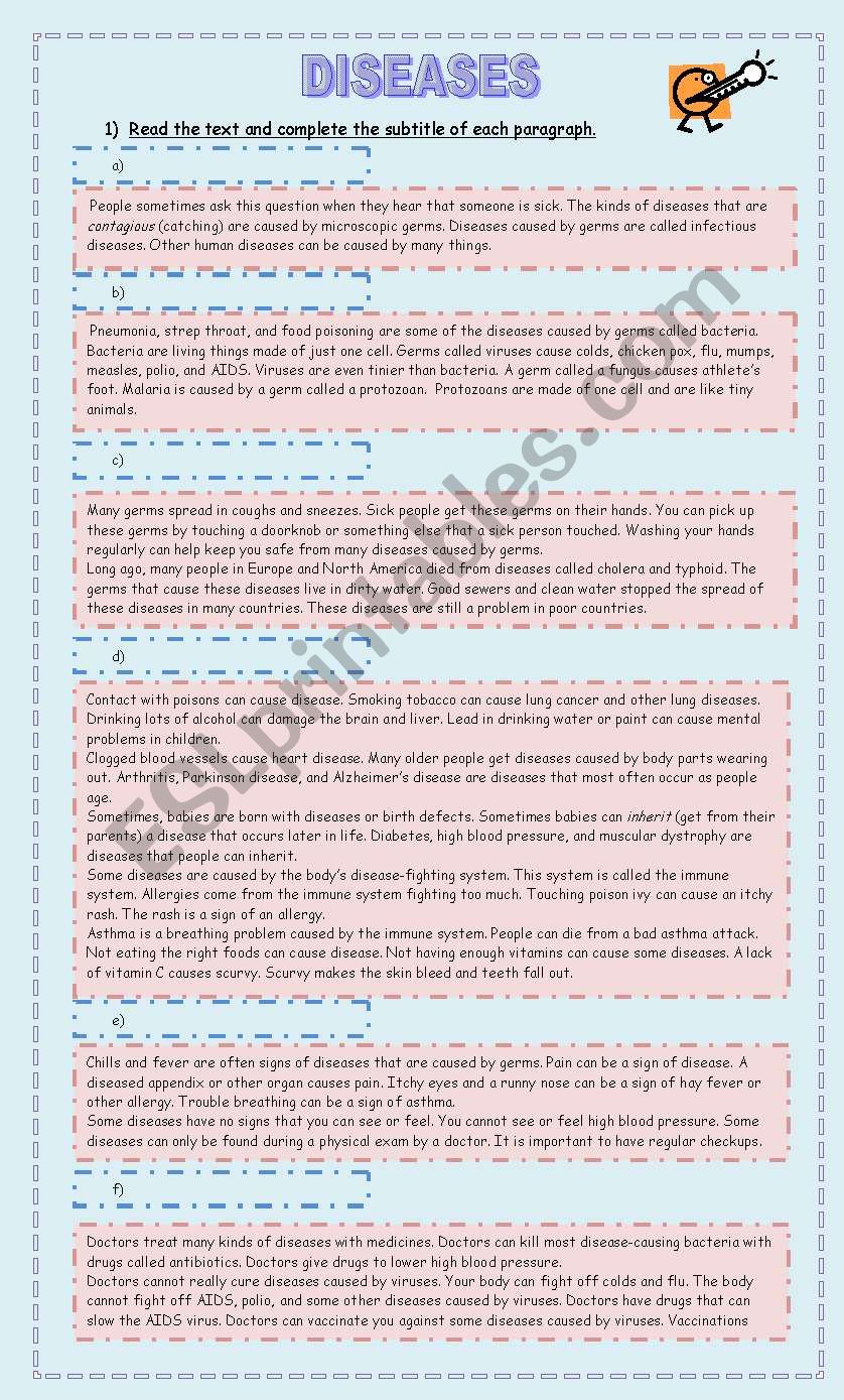 Diseases worksheet