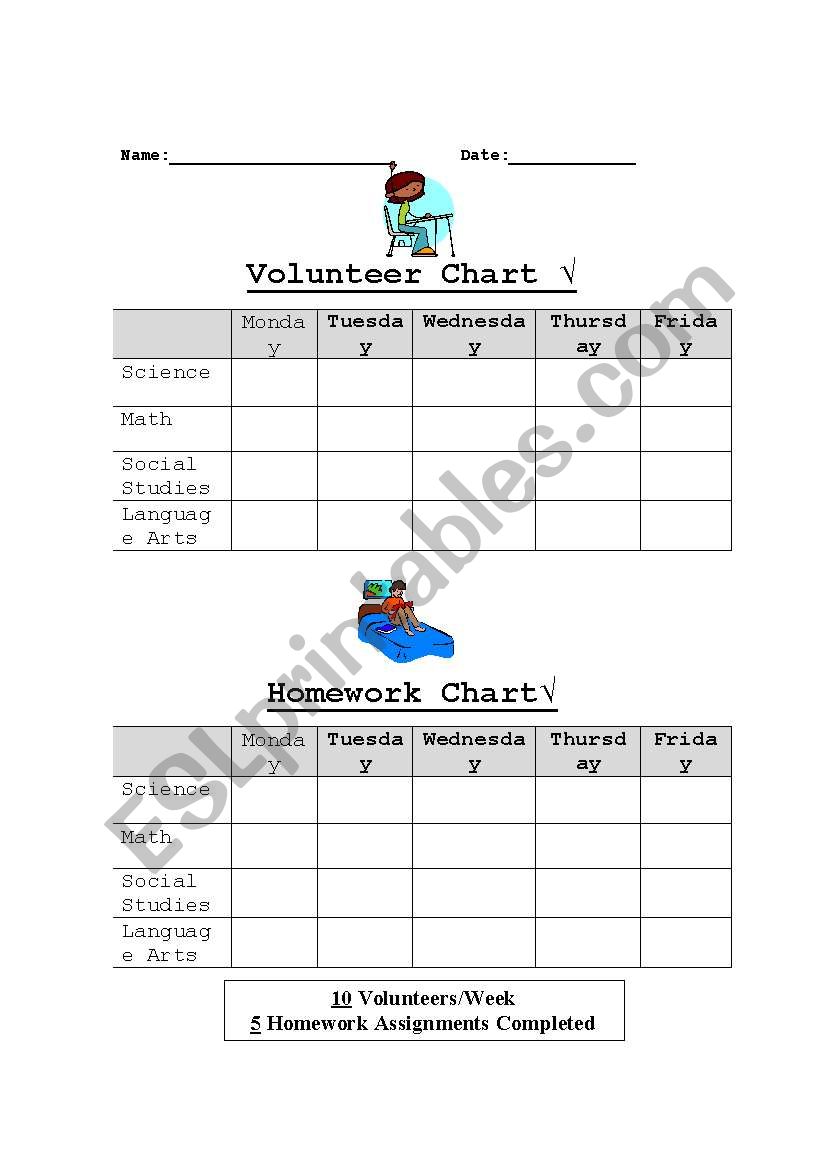 Homework Chart worksheet