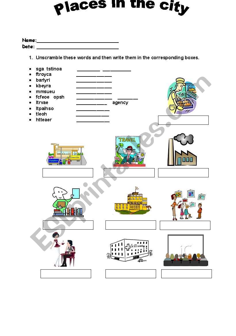 name worksheet kindergarten ESL THE IN worksheet CITY by PLACES PAISITA name worksheet kindergarten ESL THE IN worksheet CITY by PLACES PAISITA