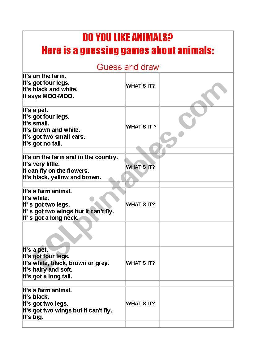 riddles about animals worksheet