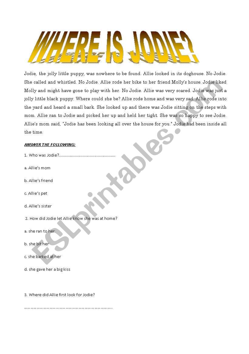 Jodie worksheet