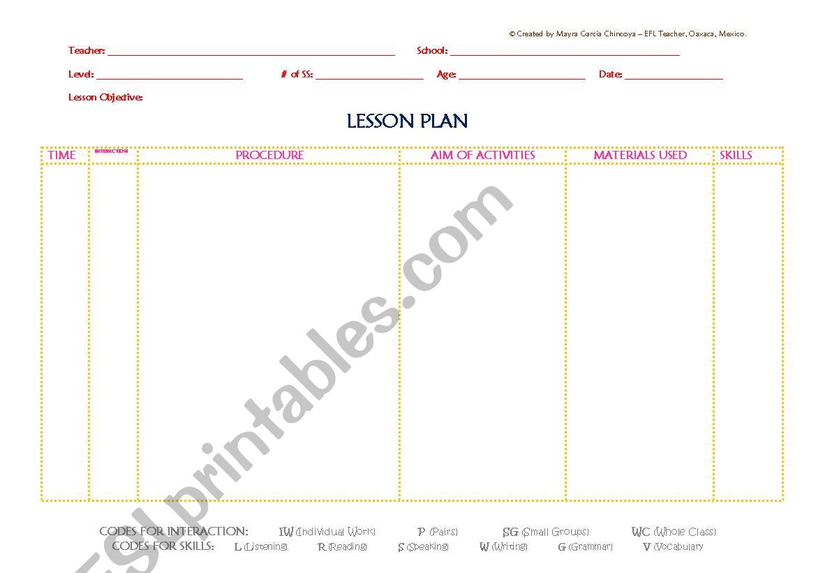 LESSON PLAN TEMPLATE worksheet