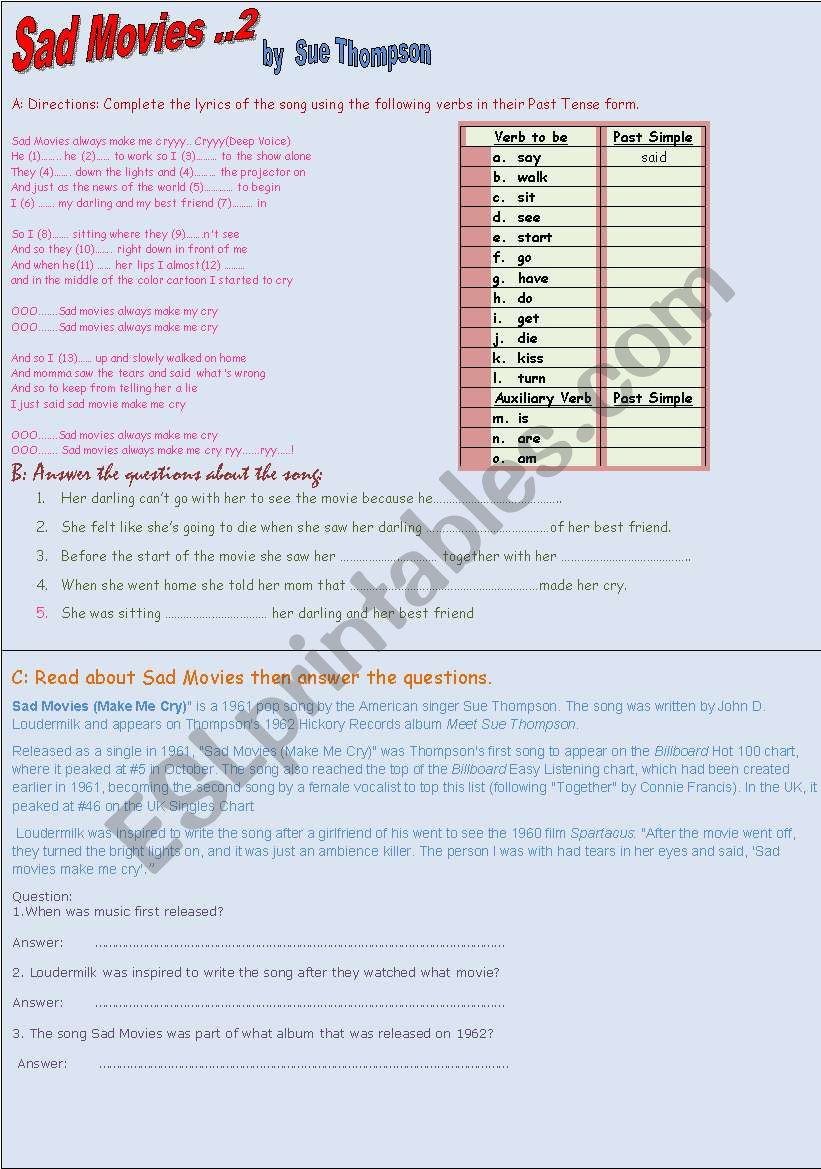 Sad movie..the second worksheet