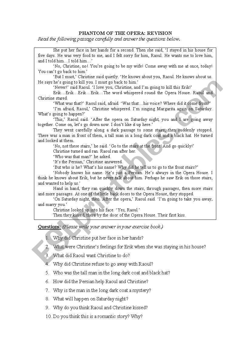 phantom of the opera worksheet