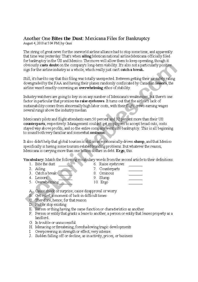 Bankruptcy worksheet