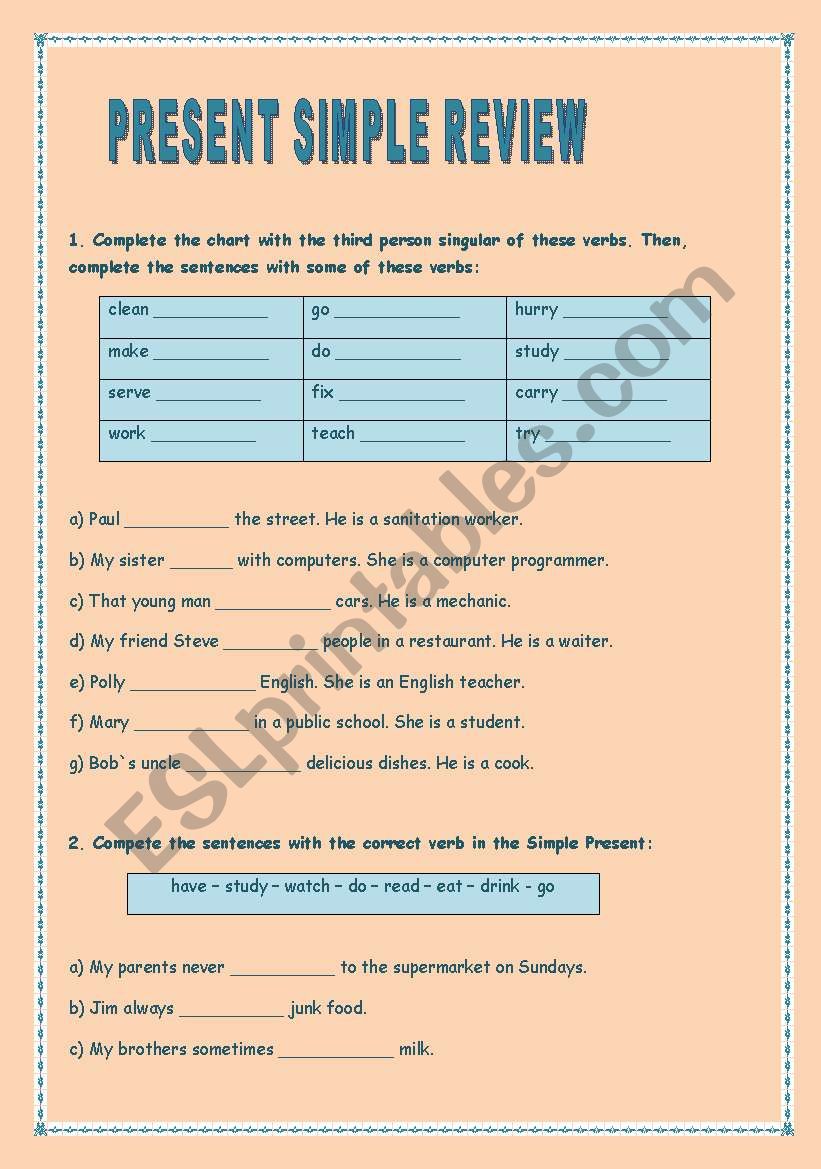 Present Simple Review worksheet