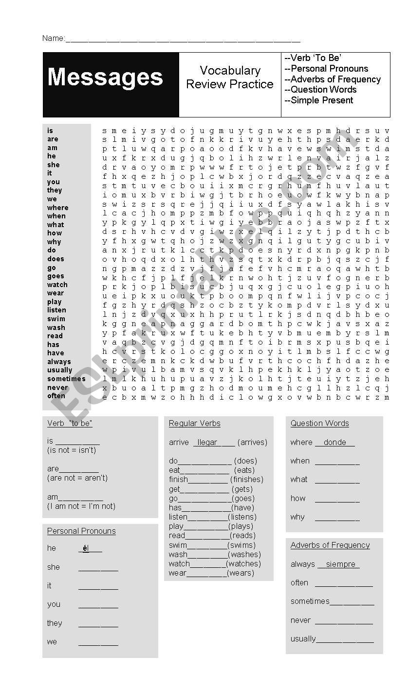 Vocabulary worksheet