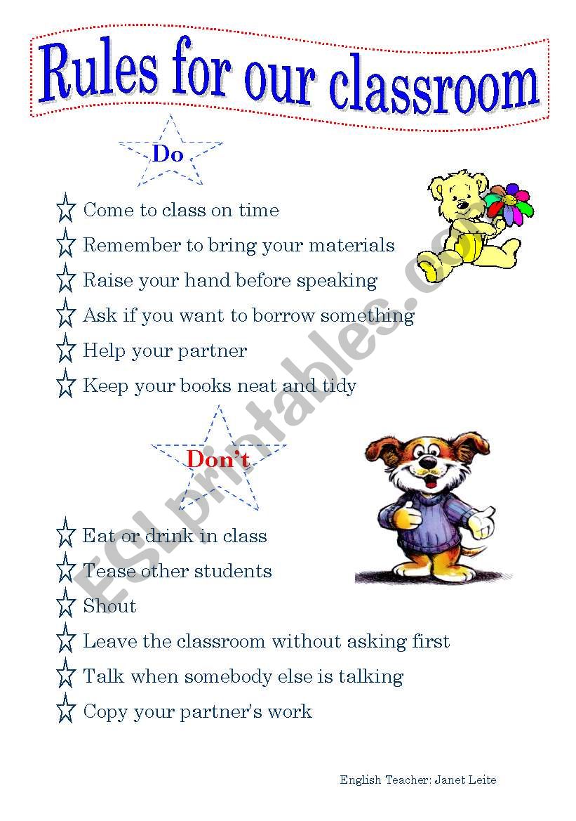 Rules Chart worksheet